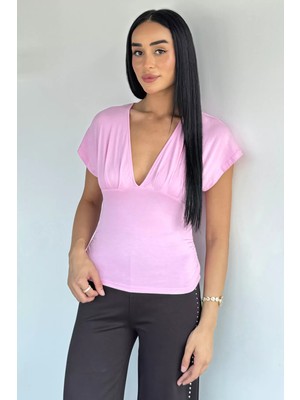 Gülseli Kadın V Yaka Yan Büzgülü Bluz P-00022376