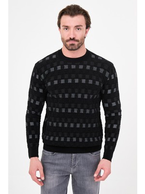 MCR Kareli Slim Fit Bisiklet Yaka Şönil Erkek Triko Kazak