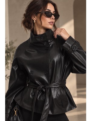 Hiramir Dik Yaka Suni Deri Trençkot KS2614