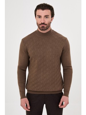 MCR Örgü Desenli Slim Fit Yarım Balıkçı Yaka Kaşmir Erkek Triko Kazak