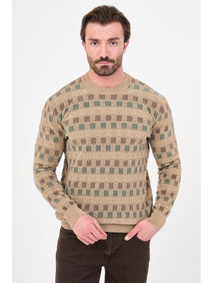 MCR Kareli Slim Fit Bisiklet Yaka Şönil Erkek Triko Kazak