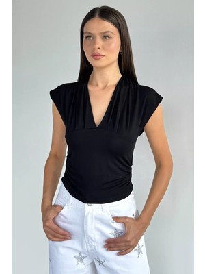 Gülseli Kadın V Yaka Yan Büzgülü Bluz P-00022376
