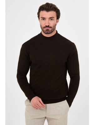 MCR Örgü Desenli Slim Fit Yarım Balıkçı Yaka Kaşmir Erkek Triko Kazak