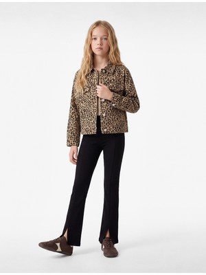 Koton Bol Kesim Pamuklu Uzun Kollu Leopar Desenli Denim Ceket