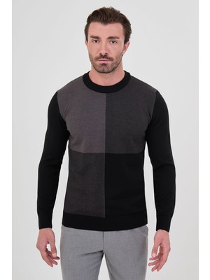 MCR Kare Desenli Slim Fit Bisiklet Yaka Kaşmir Erkek Triko Kazak