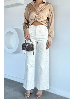 Gülseli Kadın Serpme Taşlı Jean Kot Pantolon P-00022371