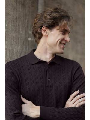 MCR Örgülü Slim Fit Polo Yaka Düğmeli Kaşmir Erkek Triko Kazak