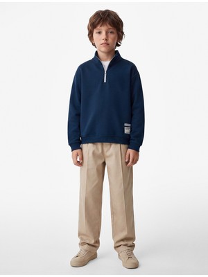 Koton Baskılı Uzun Kollu Pamuklu Şardonlu Yarım Fermuarlı Dik Yaka Sweatshirt