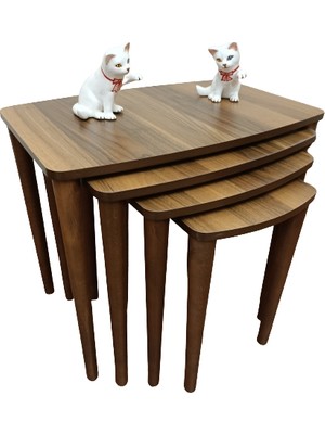 Canisa Concept MDF 4'lü Zigon Sehpa Takımı Modern Tasarım Ceviz Renk Derinlik 42 cm