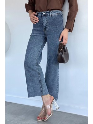 Gülseli Kadın Yüksek Bel Likralı Paça Püsküllü Jean Kot Pantolon P-00022370
