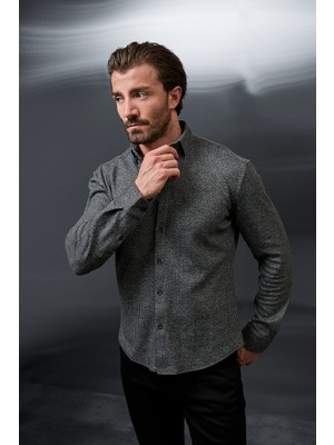 MCR Fitilli Slim Fit Klasik Yaka Oduncu Uzun Kollu Erkek Gömlek
