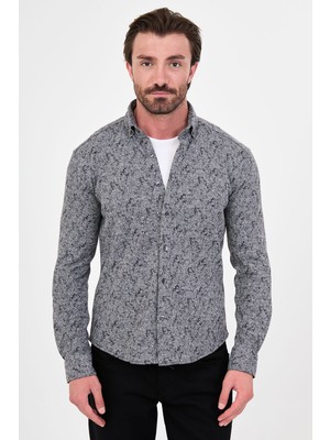 MCR Desenli Slim Fit Dik Yaka Oduncu Uzun Kollu Erkek Gömlek