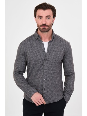 MCR Desenli Slim Fit Dik Yaka Oduncu Uzun Kollu Erkek Gömlek