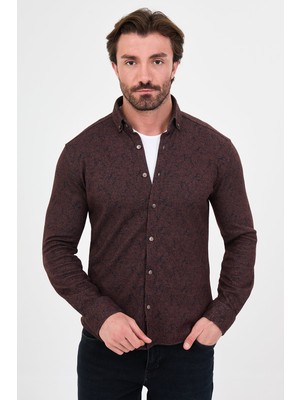 MCR Desenli Slim Fit Dik Yaka Oduncu Uzun Kollu Erkek Gömlek