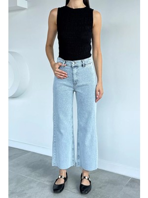Gülseli Kadın Yüksek Bel Likralı Paça Püsküllü Jean Kot Pantolon P-00022370