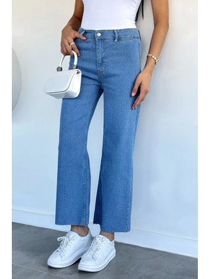 Gülseli Kadın Yüksek Bel Likralı Paça Püsküllü Jean Kot Pantolon P-00022370