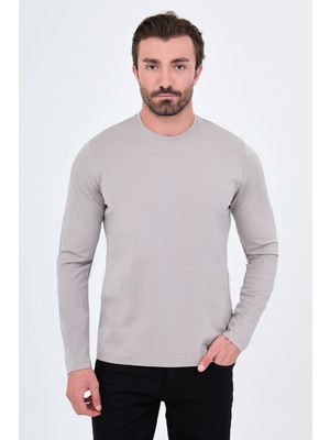 MCR Düz Slim Fit Yüksek Bisiklet Yaka Pamuk Uzun Kollu Erkek T-Shirt
