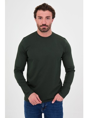 MCR Düz Slim Fit Yüksek Bisiklet Yaka Pamuk Uzun Kollu Erkek T-Shirt