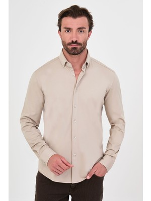 MCR Düz Slim Fit Dik Yaka Oduncu Uzun Kollu Erkek Gömlek