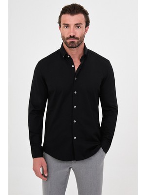 MCR Düz Slim Fit Dik Yaka Oduncu Uzun Kollu Erkek Gömlek
