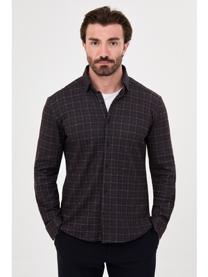 MCR Kareli Slim Fit Klasik Yaka Oduncu Uzun Kollu Erkek Gömlek
