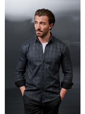 MCR Kareli Slim Fit Klasik Yaka Oduncu Uzun Kollu Erkek Gömlek