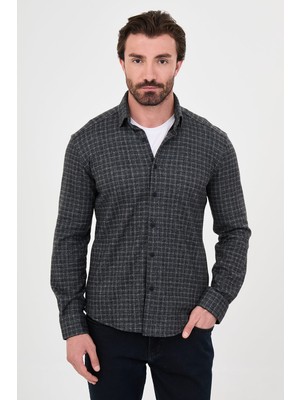 MCR Kareli Slim Fit Klasik Yaka Oduncu Uzun Kollu Erkek Gömlek
