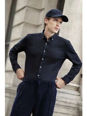 MCR Düz Slim Fit Dik Yaka Oduncu Uzun Kollu Erkek Gömlek