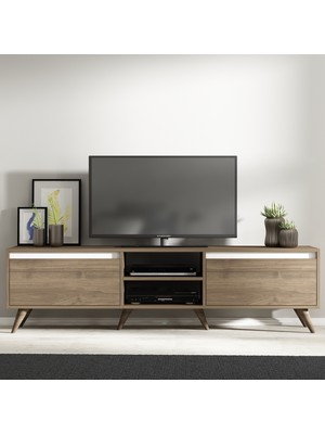 Givayo Mobilya Givayo Alaz Modern Tasarımlı Tv Ünitesi Ceviz Beyaz Suntalam Malzeme 148 cm Genişlik
