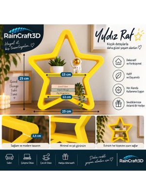 Rain Craft 3D 3D Yıldız Dekoratif Raf – 2 Katlı Masaüstü & Duvar Dekoru