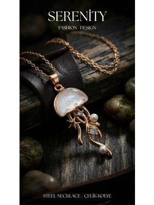 Serenity Opal Zirkon Taşlı Deniz Anası Figür Çelik Kolye2