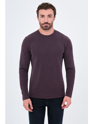 MCR Düz Slim Fit Bisiklet Yaka Bi-Stretch Interlok Uzun Kollu Erkek T-Shirt
