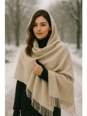 Luminos Aksesuar Kadın Basic Vizon Püsküllü Buklet Atkı - Şal 45X200 cm SAL1285