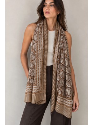 Luminos Aksesuar Etnik Madalyon Desenli Camel 80X180 Şal SAL3005