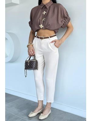Gülseli Bel Kemerli Kumaş Pantolon P-00022362