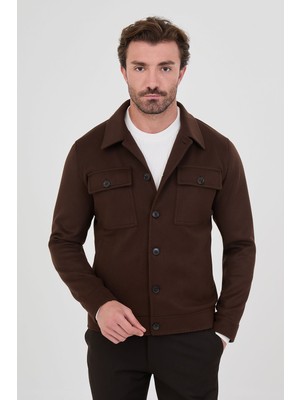 MCR Düz Slim Fit Gömlek Yaka Düğmeli Kaşe Erkek Mont