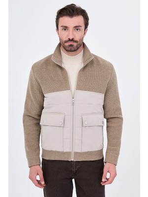 MCR Fitilli Slim Fit Dik Yaka Fermuarlı Triko Erkek Mont