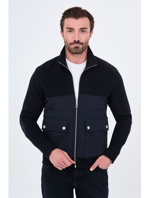 MCR Fitilli Slim Fit Dik Yaka Fermuarlı Triko Erkek Mont