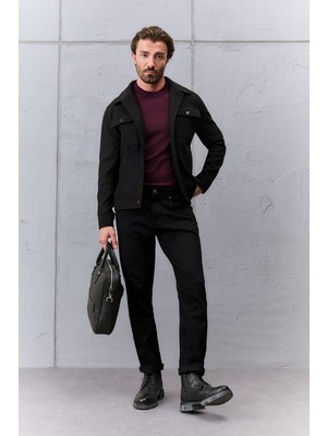 MCR Düz Slim Fit Gömlek Yaka Düğmeli Kaşe Erkek Mont