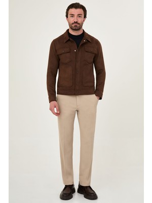 MCR Düz Slim Fit Gömlek Yaka Çıtçıtlı Süet Erkek Mont