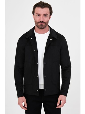 MCR Düz Slim Fit Gömlek Yaka Çıtçıtlı Yandan Cepli Süet Erkek Mont