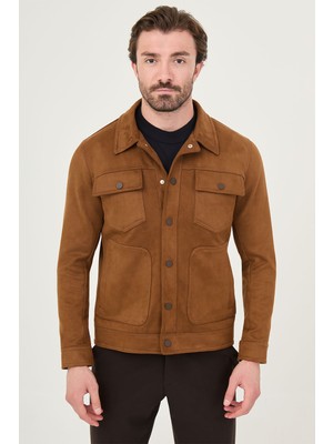 MCR Düz Slim Fit Gömlek Yaka Çıtçıtlı Süet Erkek Mont