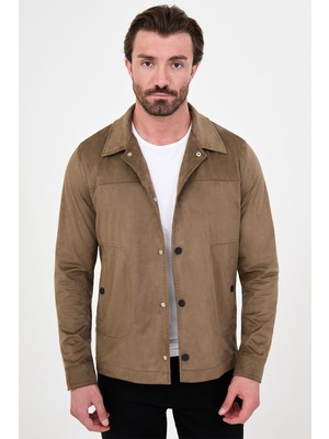 MCR Düz Slim Fit Gömlek Yaka Çıtçıtlı Yandan Cepli Süet Erkek Mont