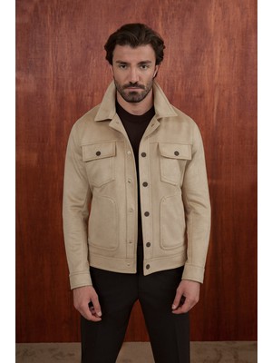 MCR Düz Slim Fit Gömlek Yaka Çıtçıtlı Süet Erkek Mont