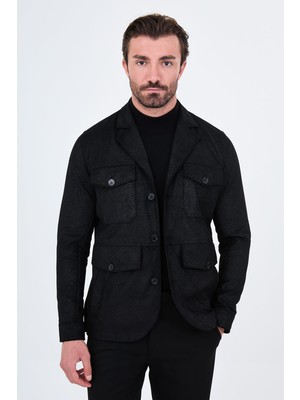 MCR Dokulu Slim Fit Gömlek Yaka Düğmeli Napa Erkek Mont
