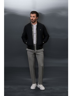 MCR Düz Slim Fit Hakim Yaka Fermuarlı Yandan Cepli Erkek Mont