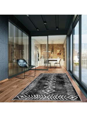 West Home Yıkanabilir Dijital Baskı Kaymaz Taban Modern Halı 60 x 100 cm Siyah Renkli