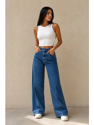 Shevega Kadın Mavi Yüksek Bel Bol Paça Denim/kot Pantolon Jeans