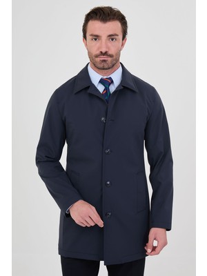 MCR Düz Slim Fit Gömlek Yaka Düğmeli Erkek Trençkot