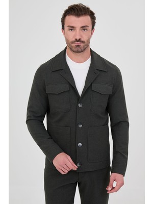 MCR Düz Slim Fit Gömlek Yaka Düğmeli Torba Cepli Yün Karışımlı Erkek Mont